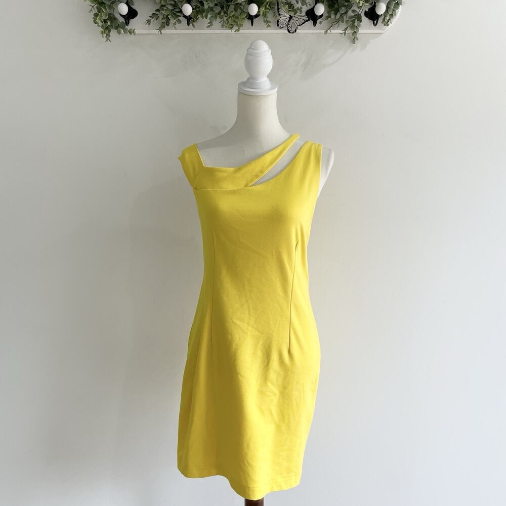 Boston Proper Yellow Asymmetrical Neckline Darted Sleeveless Mini Dress Size S